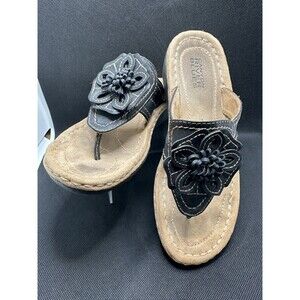 Canyon River Blues “Ophelia” Thong Wedge Sandals Black Flower Women’s 6.5 Medium